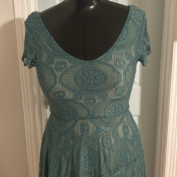 Joyfolie Teal Lace Dress - Picture 2 of 11